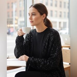 Vintage Chic Black Sequin Women's Cardigan runway collection